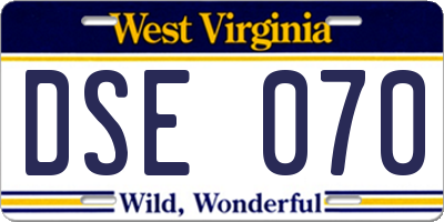 WV license plate DSE070