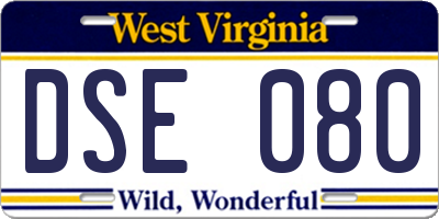 WV license plate DSE080