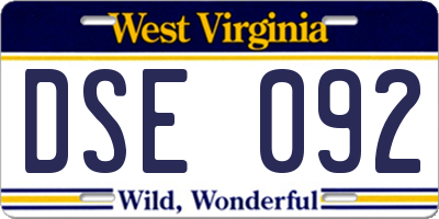 WV license plate DSE092