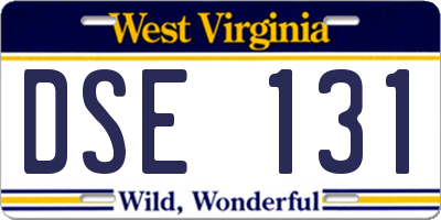 WV license plate DSE131