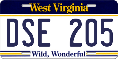 WV license plate DSE205