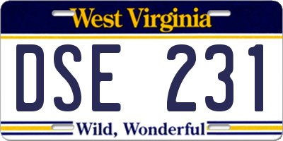 WV license plate DSE231