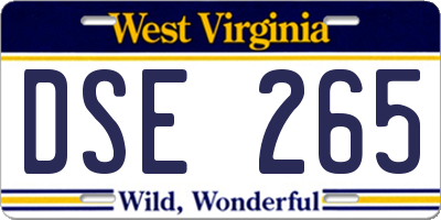 WV license plate DSE265