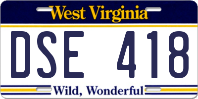 WV license plate DSE418