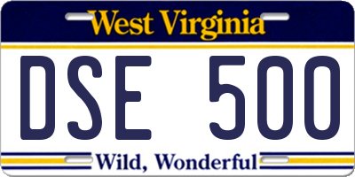 WV license plate DSE500