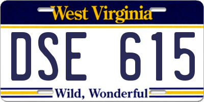 WV license plate DSE615