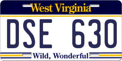 WV license plate DSE630