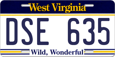 WV license plate DSE635