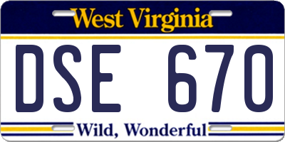 WV license plate DSE670