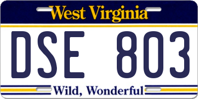 WV license plate DSE803
