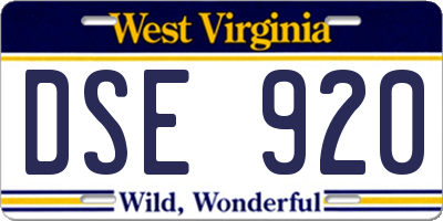 WV license plate DSE920