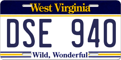 WV license plate DSE940
