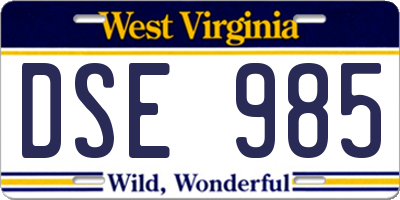 WV license plate DSE985