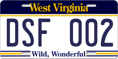 WV license plate DSF002