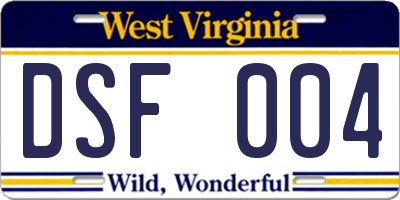 WV license plate DSF004