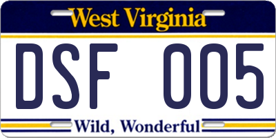 WV license plate DSF005