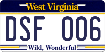 WV license plate DSF006