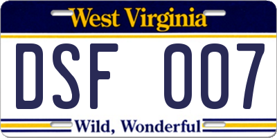 WV license plate DSF007
