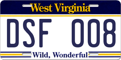 WV license plate DSF008
