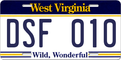 WV license plate DSF010
