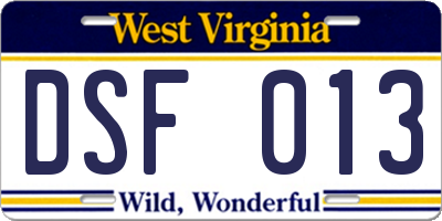 WV license plate DSF013