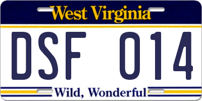 WV license plate DSF014