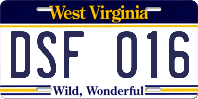 WV license plate DSF016