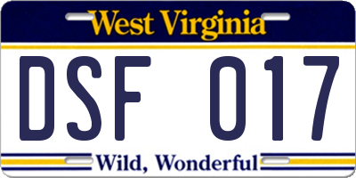 WV license plate DSF017