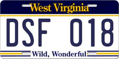 WV license plate DSF018