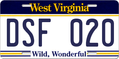 WV license plate DSF020