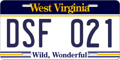 WV license plate DSF021
