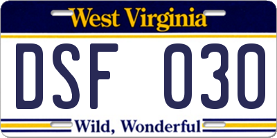 WV license plate DSF030