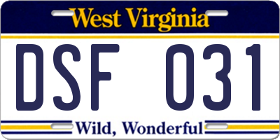 WV license plate DSF031