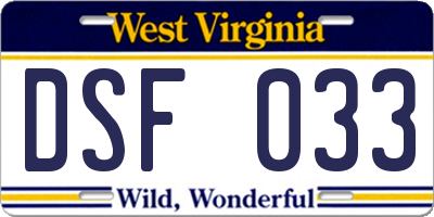 WV license plate DSF033