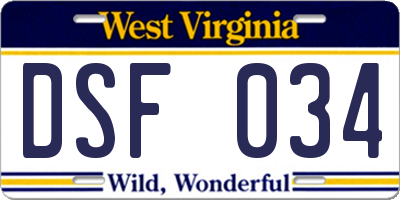 WV license plate DSF034