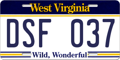 WV license plate DSF037