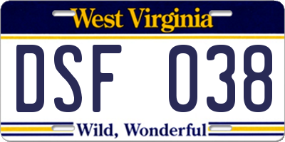 WV license plate DSF038