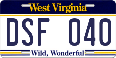 WV license plate DSF040