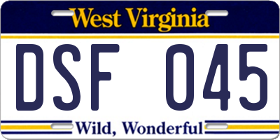 WV license plate DSF045