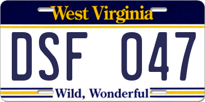 WV license plate DSF047