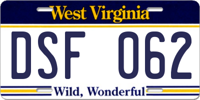 WV license plate DSF062