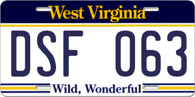 WV license plate DSF063