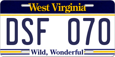 WV license plate DSF070