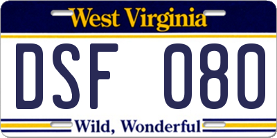 WV license plate DSF080