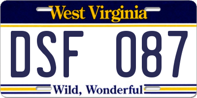 WV license plate DSF087