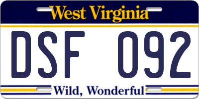 WV license plate DSF092