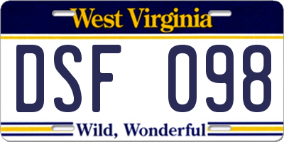WV license plate DSF098