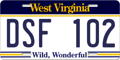WV license plate DSF102