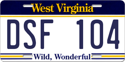 WV license plate DSF104
