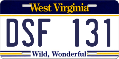 WV license plate DSF131
